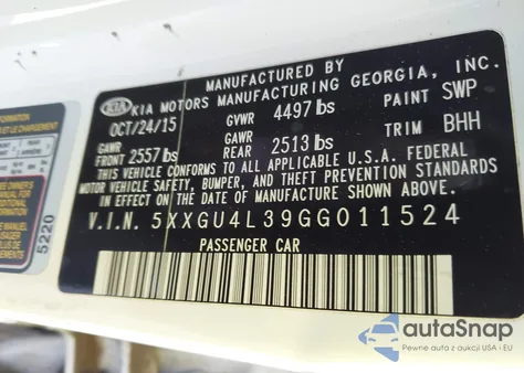 2016 Kia Optima Ex из США, поврежденный, VIN 5XXGU4L39GG011524